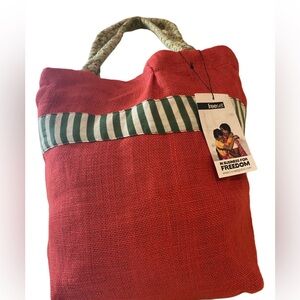 NWT Red Jute Tote Bag with Striped Accent
